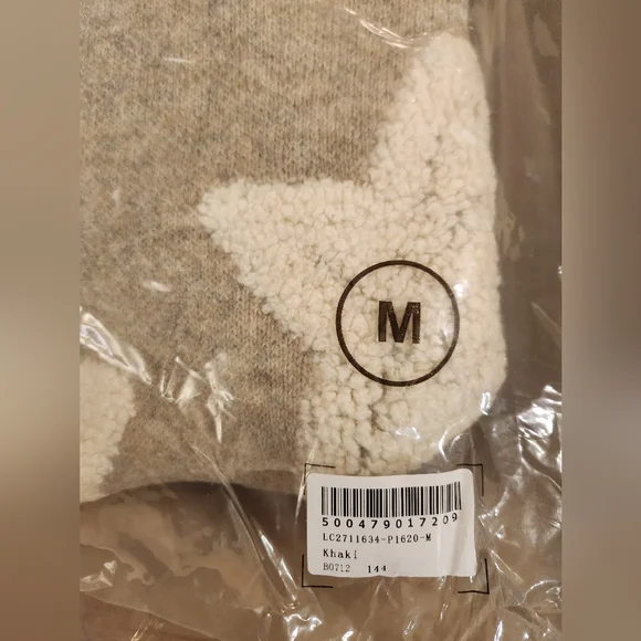 Khaki Sherpa Star Pattern Textured Sweater Cardigan with Pockets - Picture 14 of 16